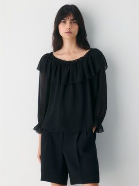 Aritzia Wilfred Size L Bianca Ruffled Top - Black
